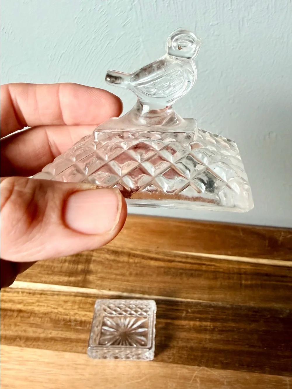 Vintage Clear Glass Bird-Top Decorative Trinket Dish - Home Dining